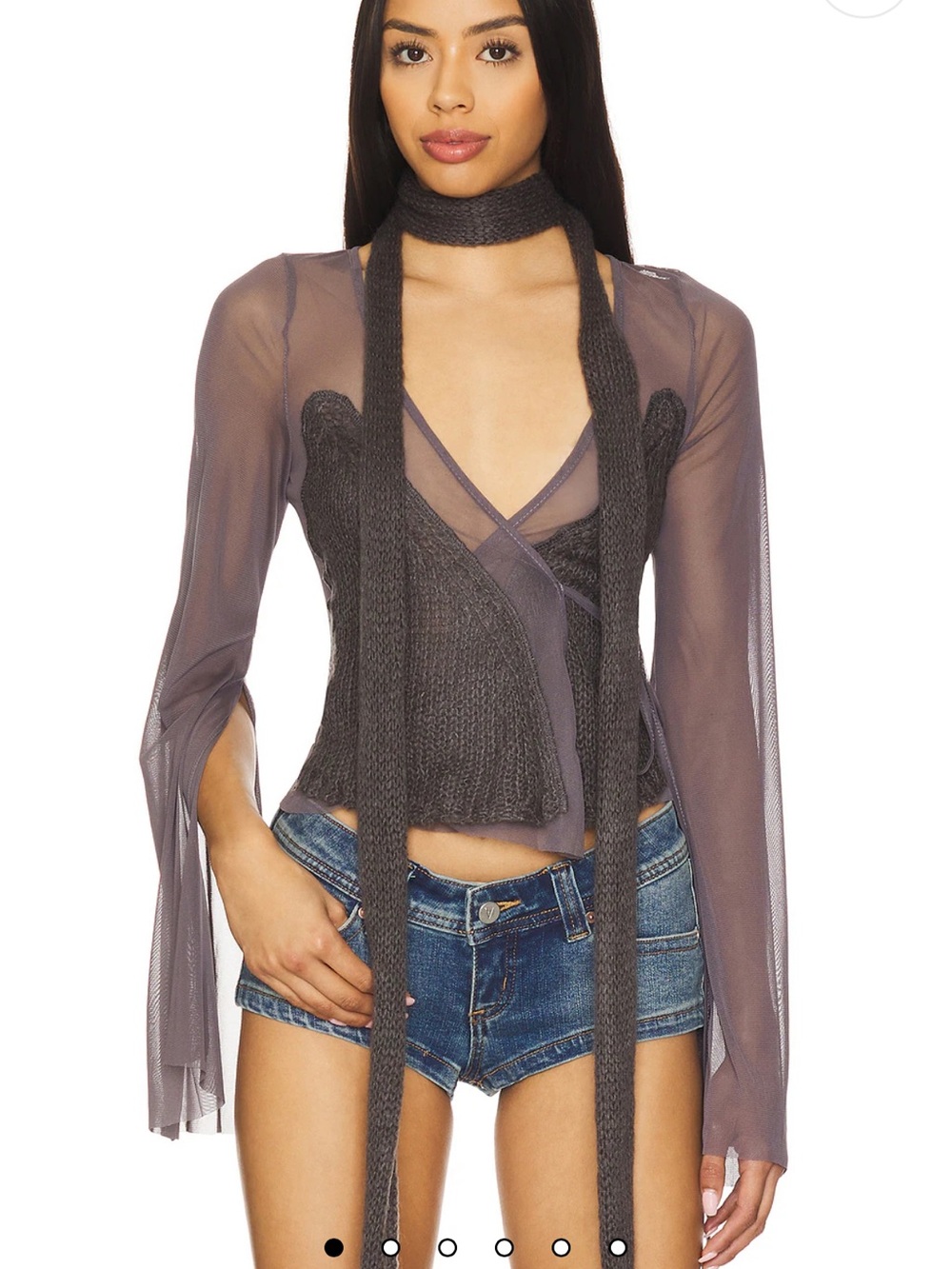 Jaded London Sheer Mesh Wrap Top with Knit Panel in Charcoal NWT